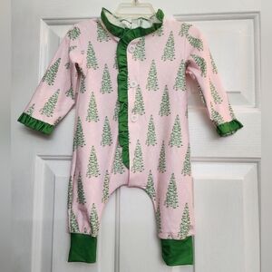 🎄Sugar Bee Ruffle Pink Christmas Tree Holiday One Piece 3mo